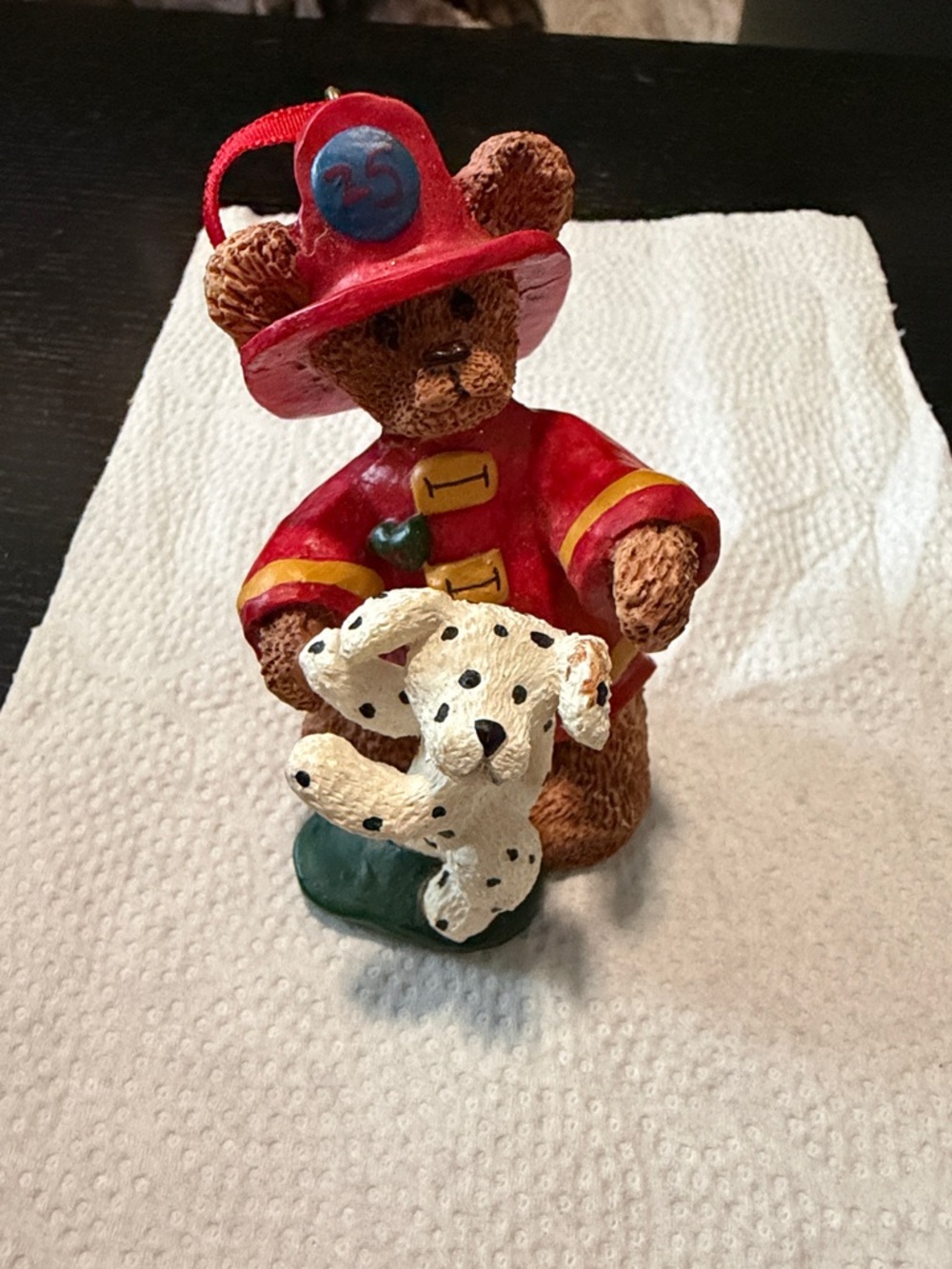 Bear Firefighter Ornament with Dalmatian - Red and Brown